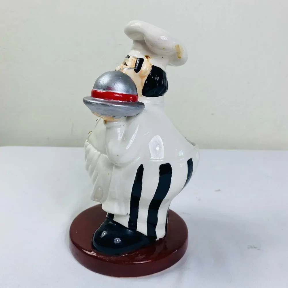Chef Figurine Utensils Holder Vintage with Spoon and Tray